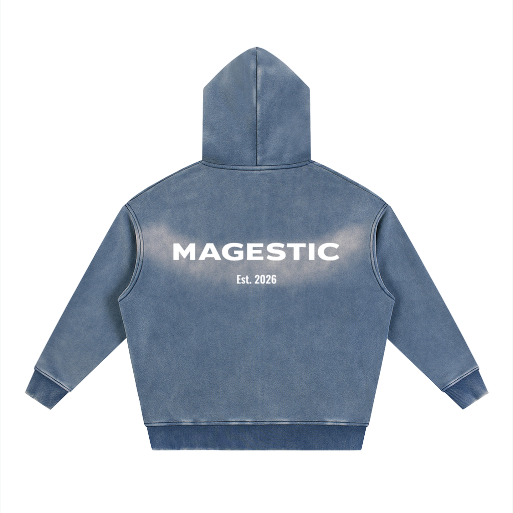 Washed Two-way Zipper Fleece Hoodie