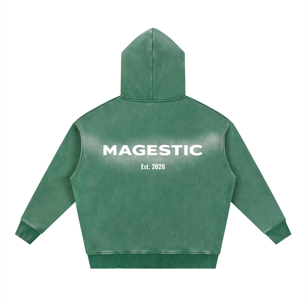 Washed Two-way Zipper Fleece Hoodie