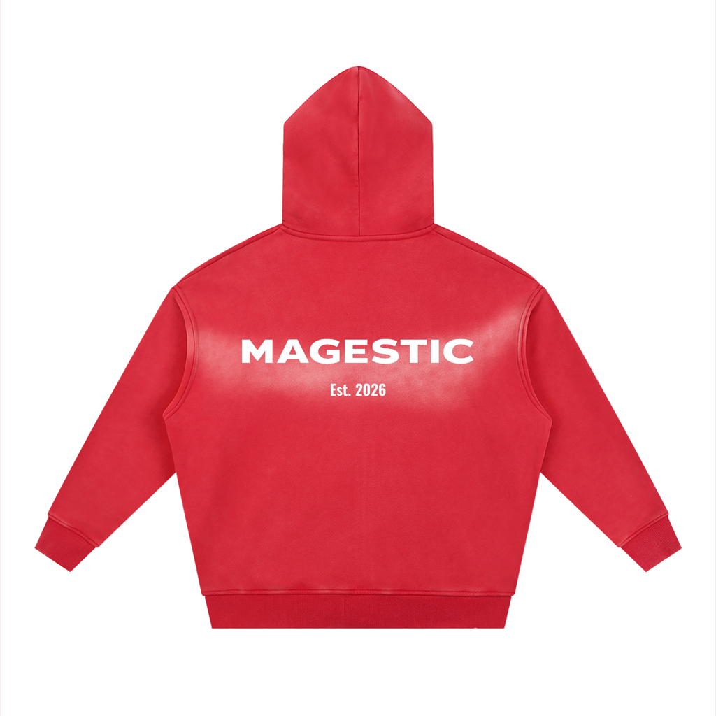 Washed Two-way Zipper Fleece Hoodie