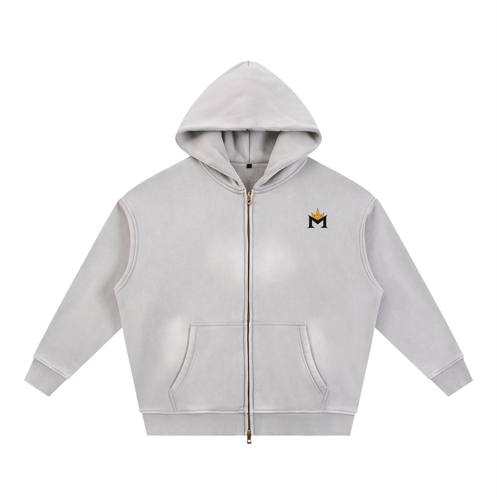 Washed Two-way Zipper Fleece Hoodie