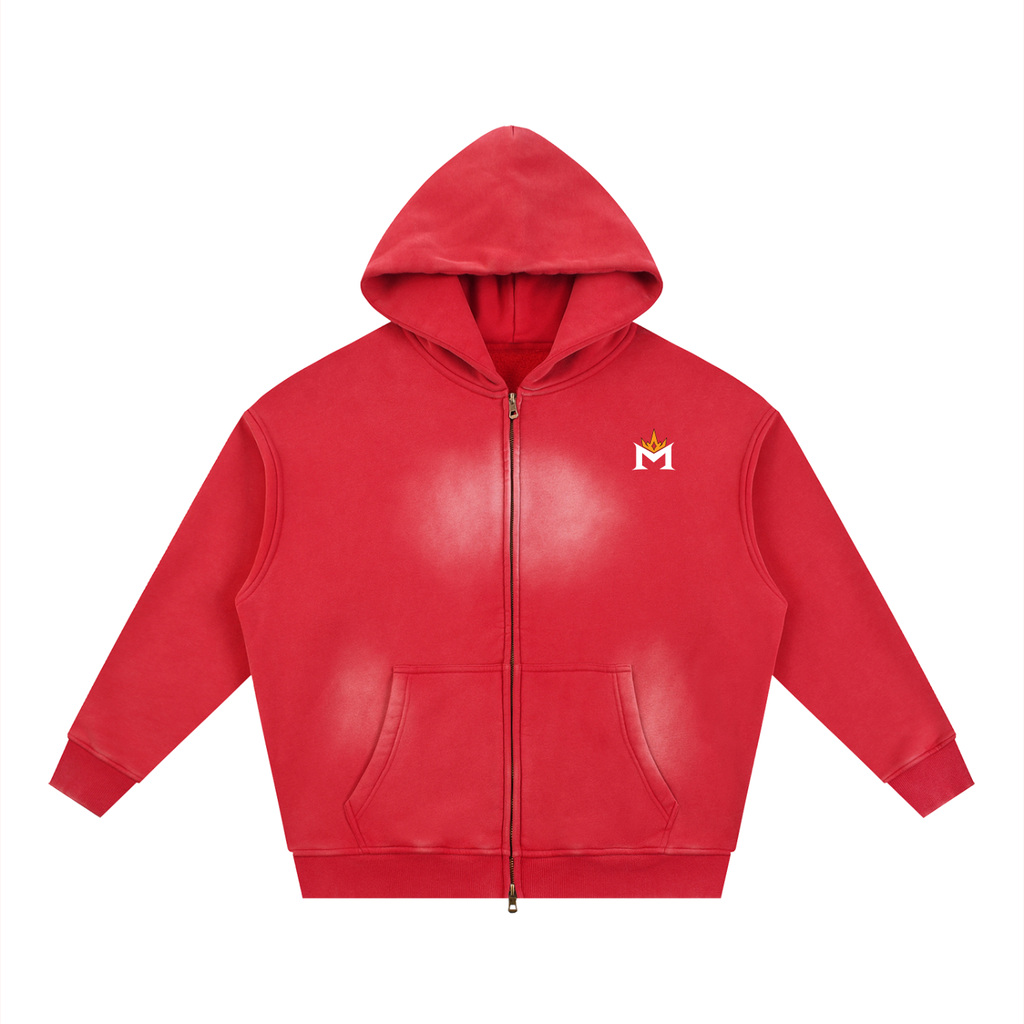 Washed Two-way Zipper Fleece Hoodie