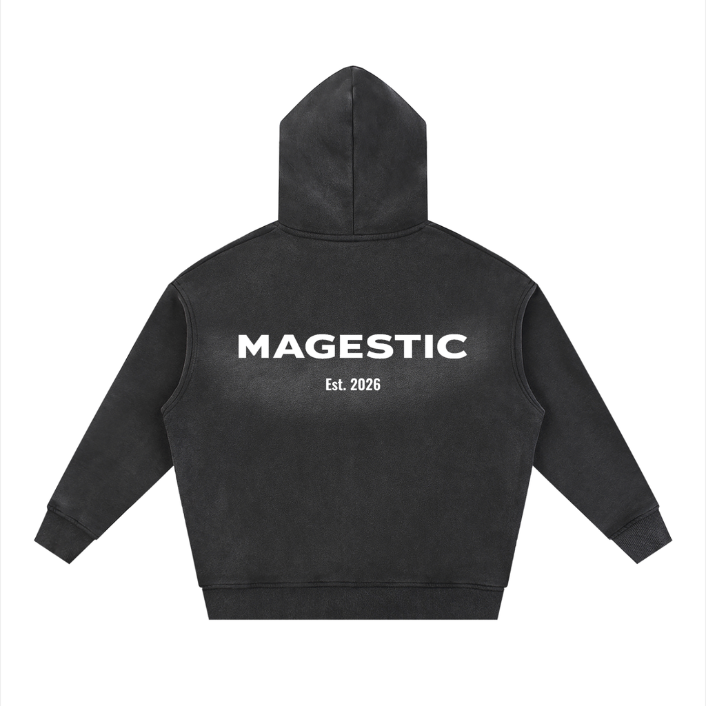 Washed Two-way Zipper Fleece Hoodie