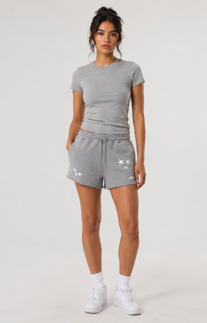 Star Raw Edge Drawstring Shorts