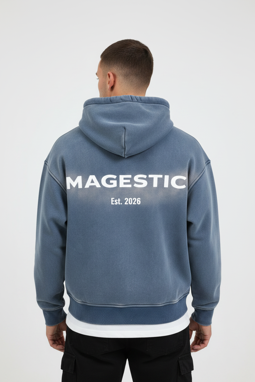 Washed Two-way Zipper Fleece Hoodie
