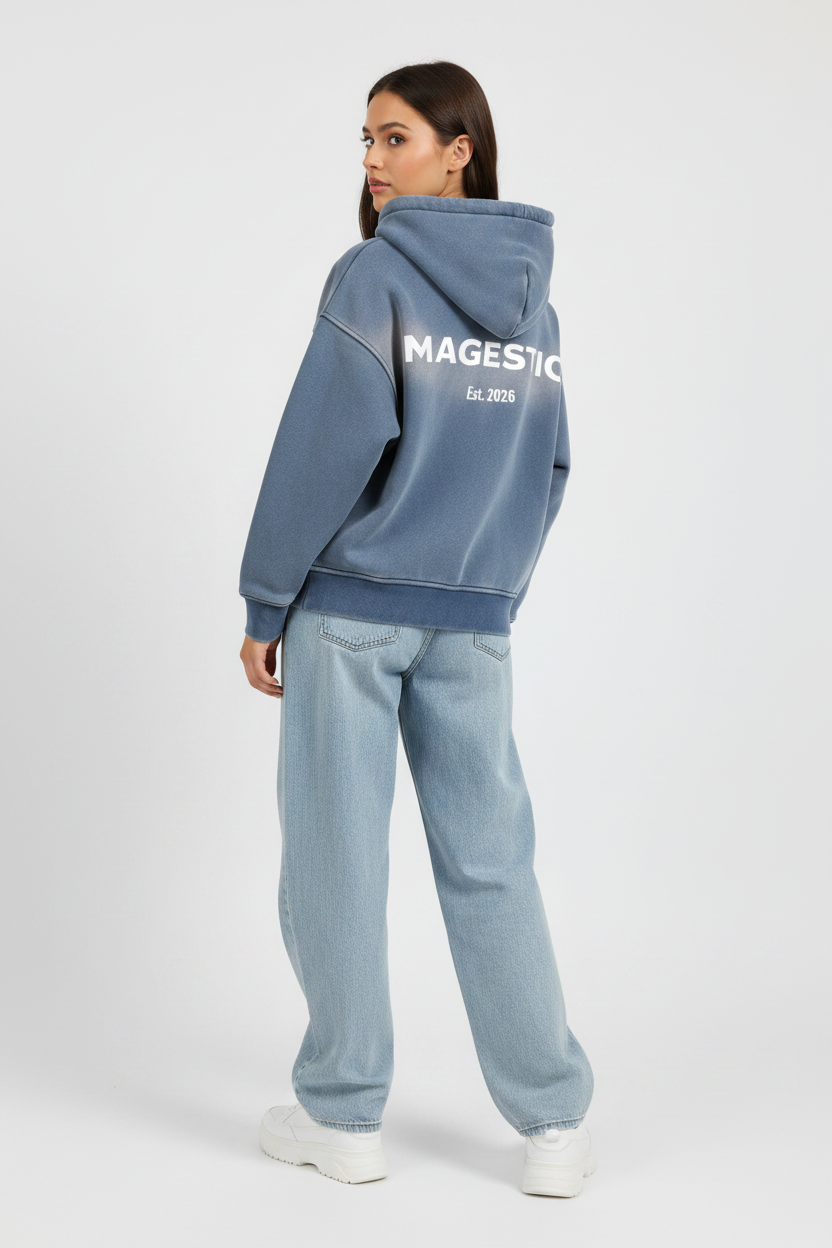 Washed Two-way Zipper Fleece Hoodie