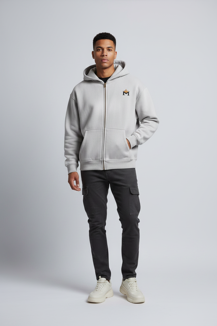Washed Two-way Zipper Fleece Hoodie