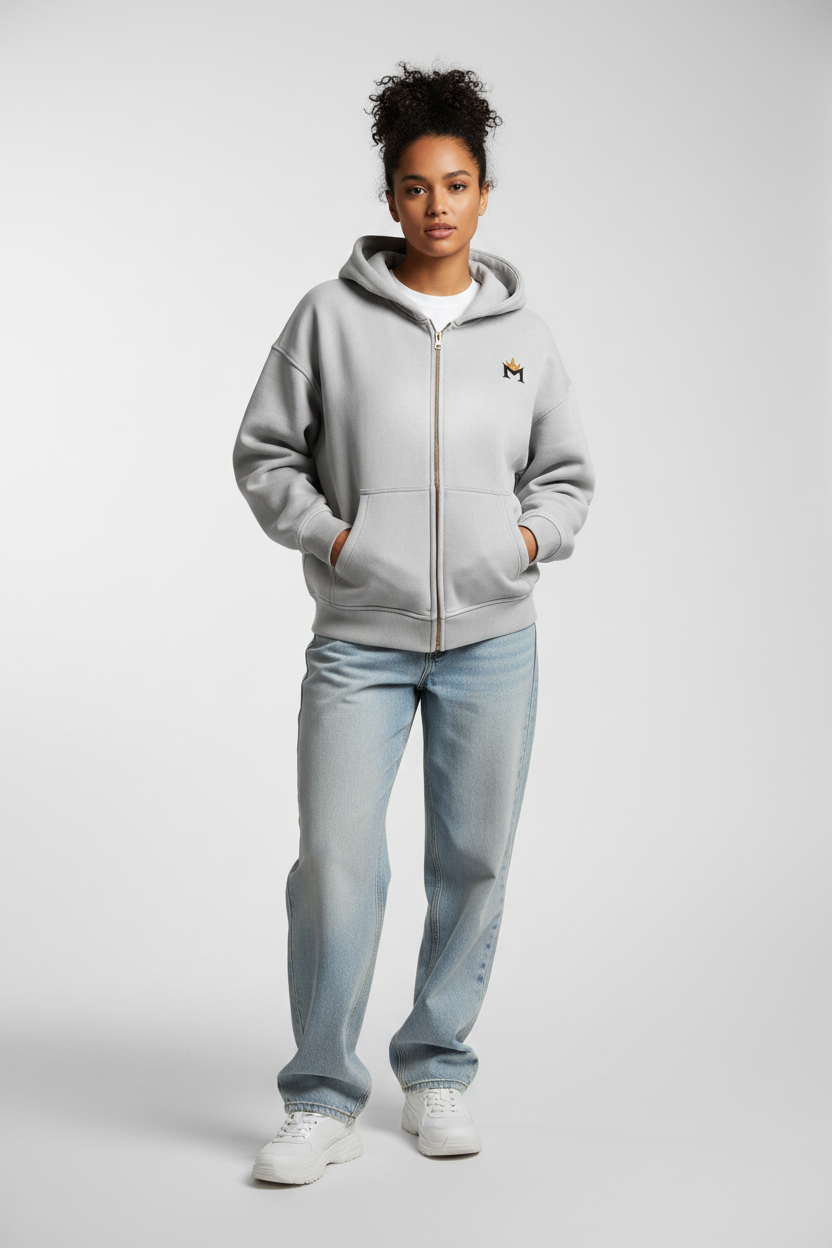 Washed Two-way Zipper Fleece Hoodie