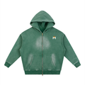 Washed Two-way Zipper Fleece Hoodie